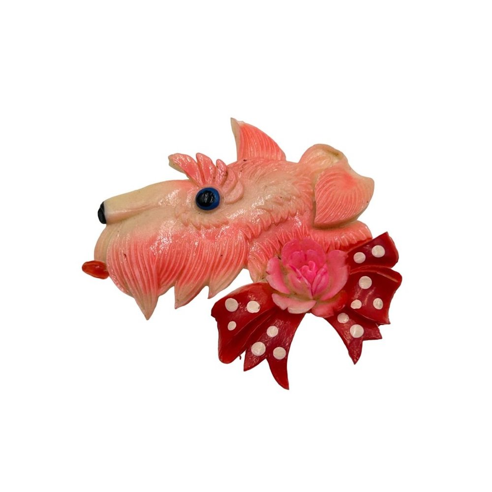 Occupied Japan Dog Brooch Vintage Celluloid Plastic Pink Animal Jewelry 1 Piece
